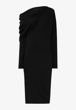 Tom Ford Draped Shoulder Cashmere And Silk Midi Dress Black