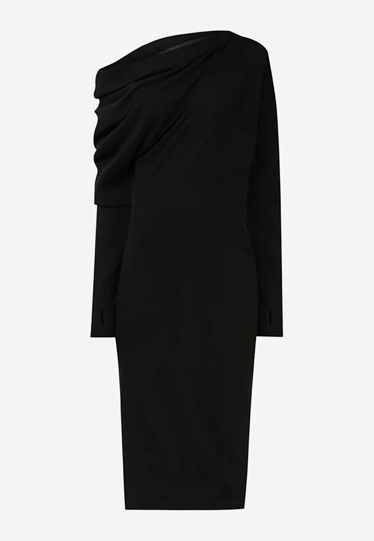 Tom Ford Draped Shoulder Cashmere And Silk Midi Dress Black 1 Tom Ford Draped Shoulder Cashmere And Silk Midi Dress Black
