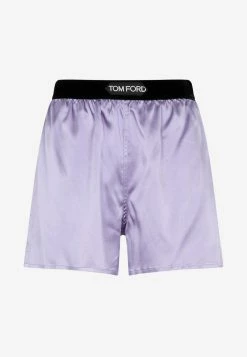 Tom Ford Logo Waistband Silk Shorts Purple
