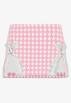 Area Crystal Bow Houndstooth Mini Skirt Pink