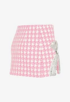 Area Crystal Bow Houndstooth Mini Skirt Pink -Evening Dresses Popular Store 01022023 178