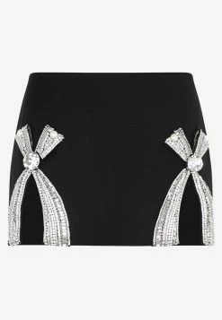Area Crystal Bow Mini Skirt Black