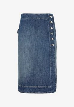 Bottega Veneta Knee-Length Buttoned Denim Skirt Blue