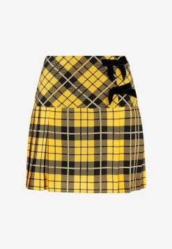 Alessandra Rich Tartan-Print Mini Skirt In Silk Yellow