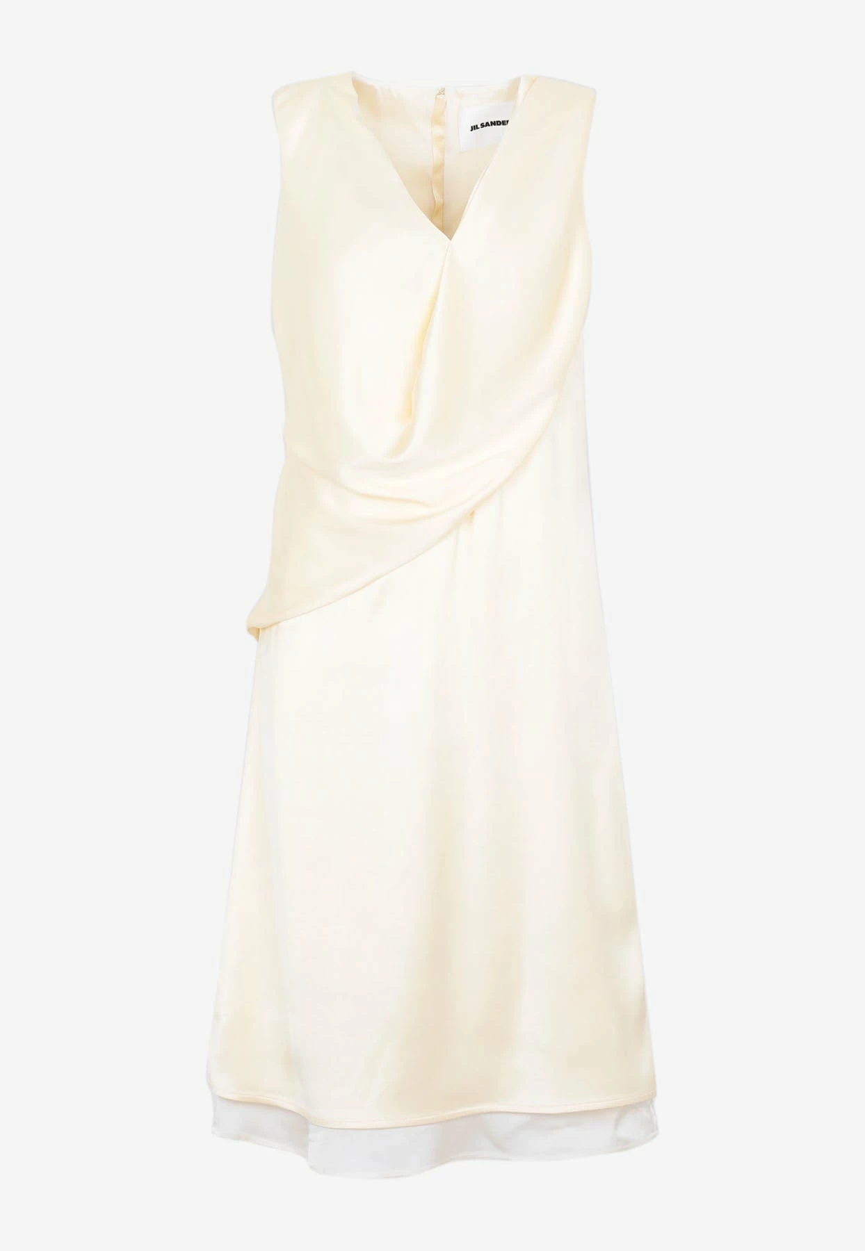 Jil Sander Sleeveless Drape Midi Dress In Silk Cream 1 Jil Sander Sleeveless Drape Midi Dress In Silk Cream
