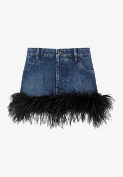 Miu Miu Feather-trimmed Mini Skirt Blue