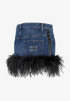 Miu Miu Feather-trimmed Mini Skirt Blue -Evening Dresses Popular Store 02122022 069