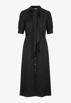 Prada Jacquard Silk Midi Dress With Scarf Detail Black