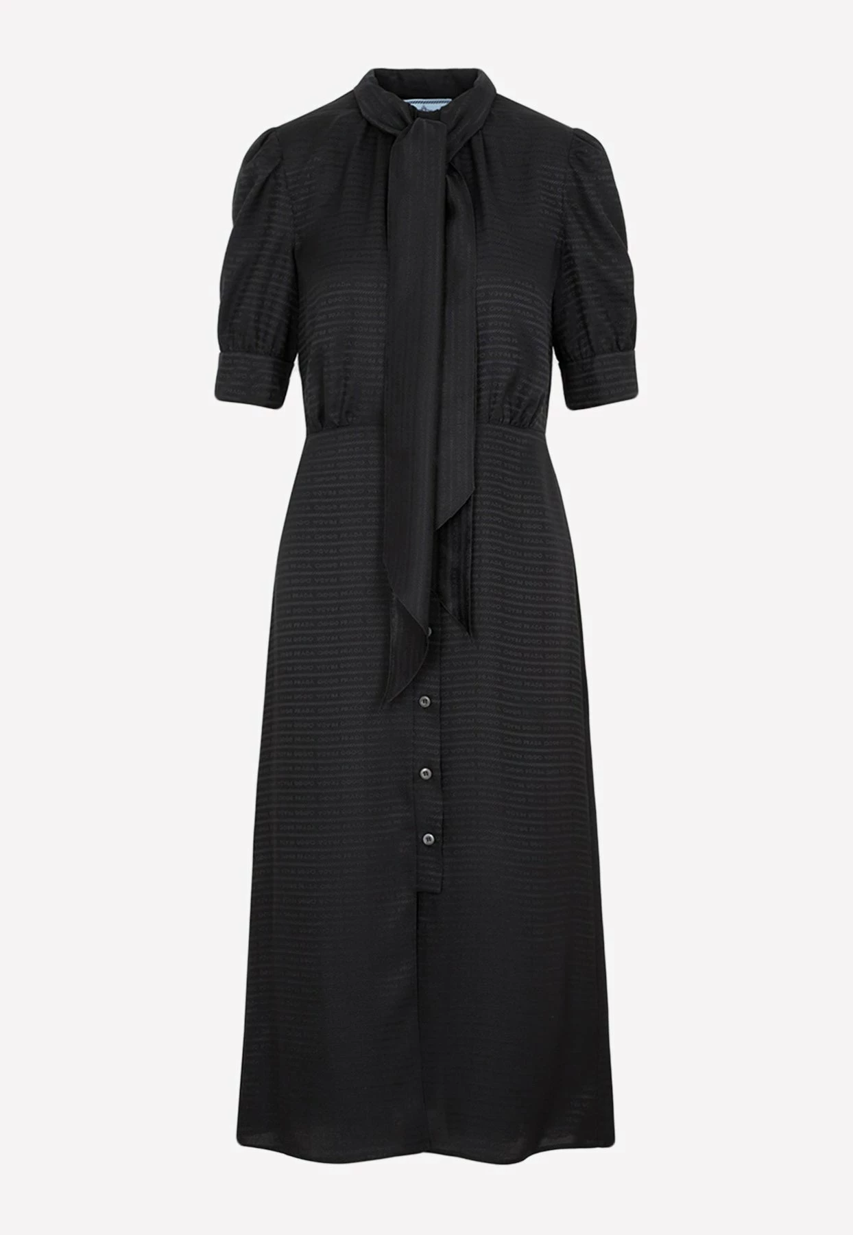 Prada Jacquard Silk Midi Dress With Scarf Detail Black 1 Prada Jacquard Silk Midi Dress With Scarf Detail Black