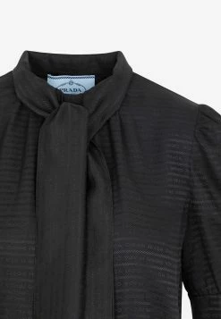 Prada Jacquard Silk Midi Dress With Scarf Detail Black 7 Prada Jacquard Silk Midi Dress With Scarf Detail Black -Evening Dresses Popular Store 03062022 067