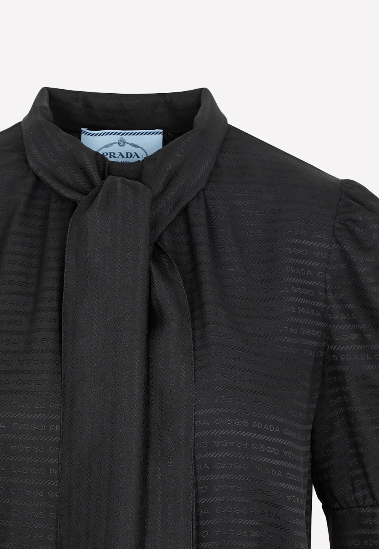 Prada Jacquard Silk Midi Dress With Scarf Detail Black 4 Prada Jacquard Silk Midi Dress With Scarf Detail Black - Image 4