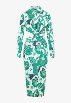 Etro Floral Print Midi Shirt Dress Green