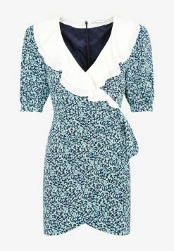 Alessandra Rich Floral Print Mini Dress In Silk Navy
