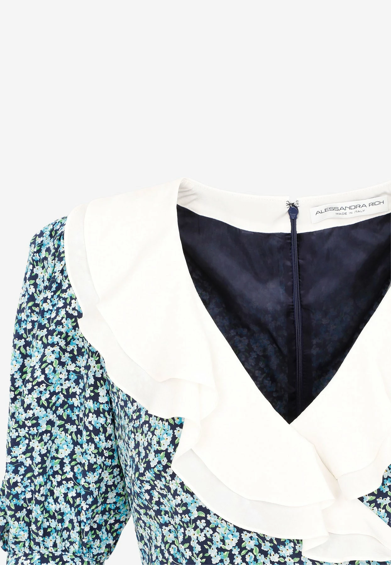 Alessandra Rich Floral Print Mini Dress In Silk Navy 3 Alessandra Rich Floral Print Mini Dress In Silk Navy - Image 3