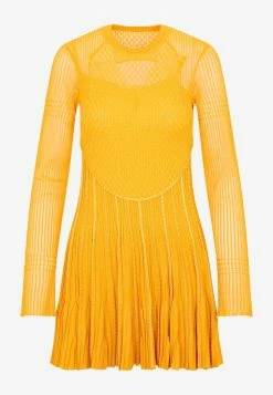 Givenchy Pleated Knit Mini Dress Yellow