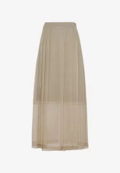Brunello Cucinelli Crispy Silk Paneled Maxi Skirt Nude