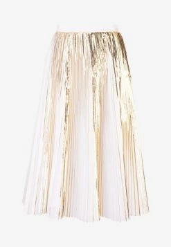 Valentino Cotton Poplin Pleated Midi Skirt Gold