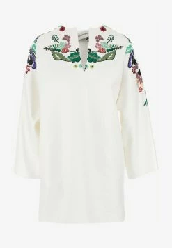 Valentino World Arazzo Embroidered Kaftan Dress In Double Splittable Gabardine- Delivery In 3-4 Weeks White