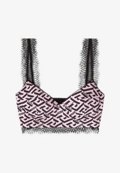 Versace Greca Print Silk Cropped Top Pink