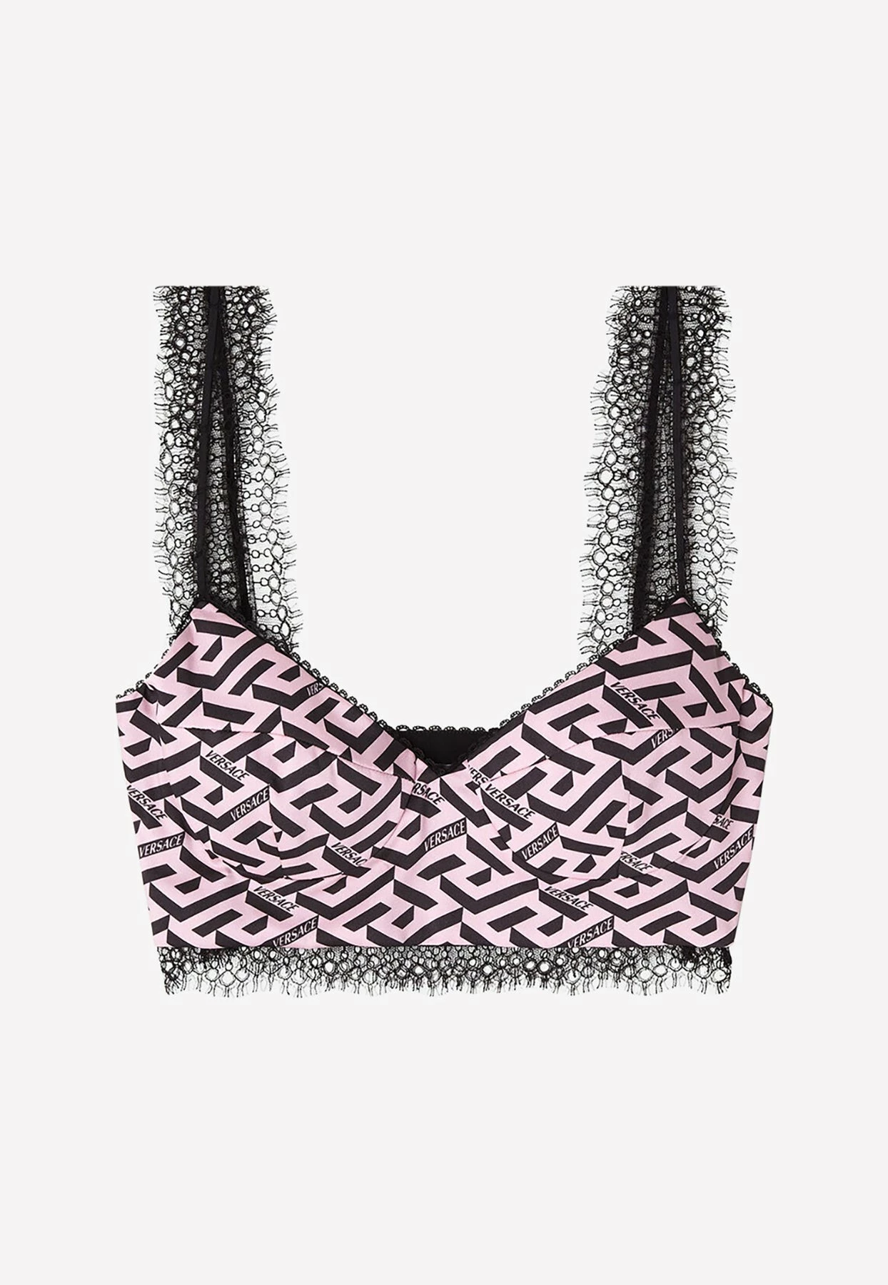 Versace Greca Print Silk Cropped Top Pink 1 Versace Greca Print Silk Cropped Top Pink