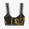Versace Chain Print Silk Cropped Top Black