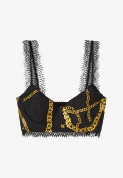 Versace Chain Print Silk Cropped Top Black