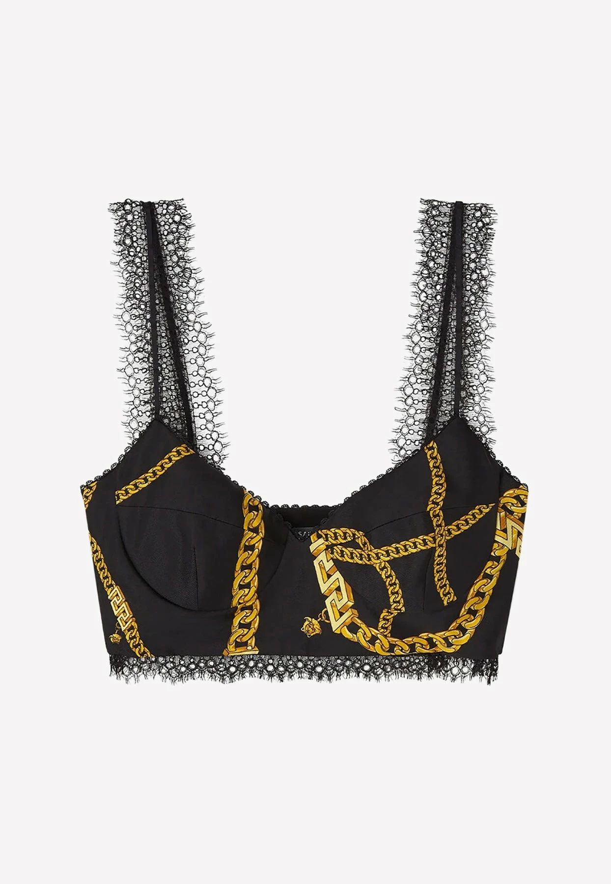 Versace Chain Print Silk Cropped Top Black 1 Versace Chain Print Silk Cropped Top Black