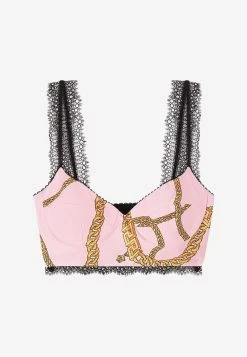 Versace Chain Print Silk Cropped Top Pink
