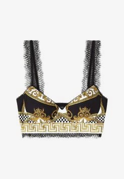 Versace La Coupe Des Dieux Print Silk Cropped Top Multicolor