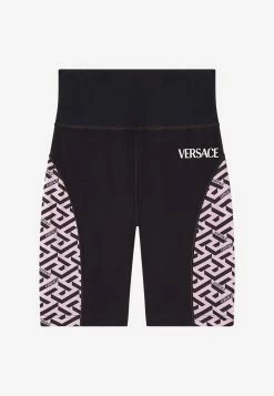 Versace Greca Print Paneled Cycling Shorts Black