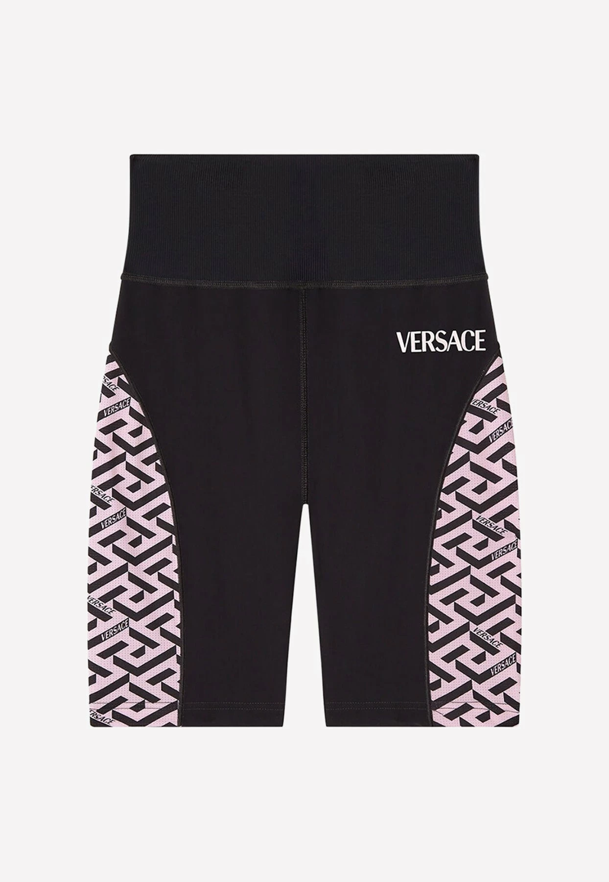Versace Greca Print Paneled Cycling Shorts Black 1 Versace Greca Print Paneled Cycling Shorts Black