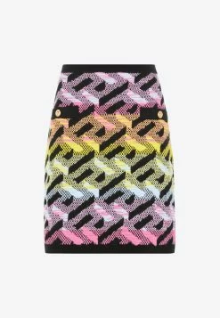 Versace Greca Patterned Wool Skirt Multicolor