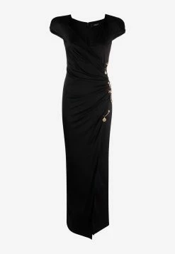 Versace Safety Pin Draped Maxi Dress Black