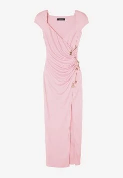 Versace Safety Pin Draped Maxi Dress Pink