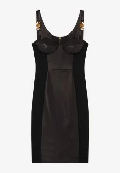 Versace Sleeveless Leather Dress With Medusa Detail Black