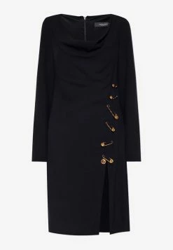 Versace Safety-Pin Applique Dress With Front Slit Black