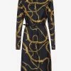 Versace Greca Chain Belted Midi Shirt Dress Black