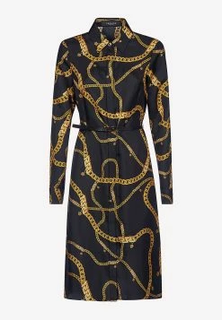 Versace Greca Chain Belted Midi Shirt Dress Black