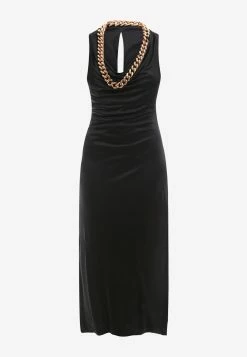 Versace Cowl Neck Midi Dress With Woven Chain Black