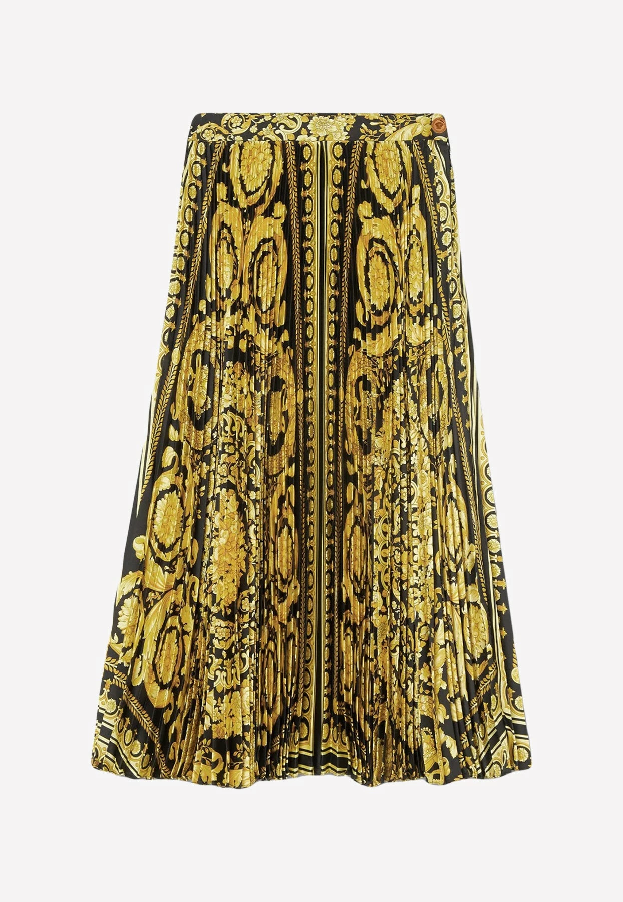 Versace Barocco Print Pleated Midi Skirt Yellow 1 Versace Barocco Print Pleated Midi Skirt Yellow