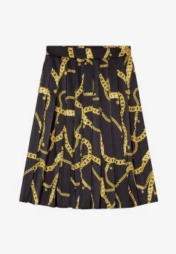 Versace Chain-Print Pleated Midi Skirt Black