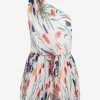 Saint Laurent One-Shoulder Pleated Floral Mini Dress Multicolor