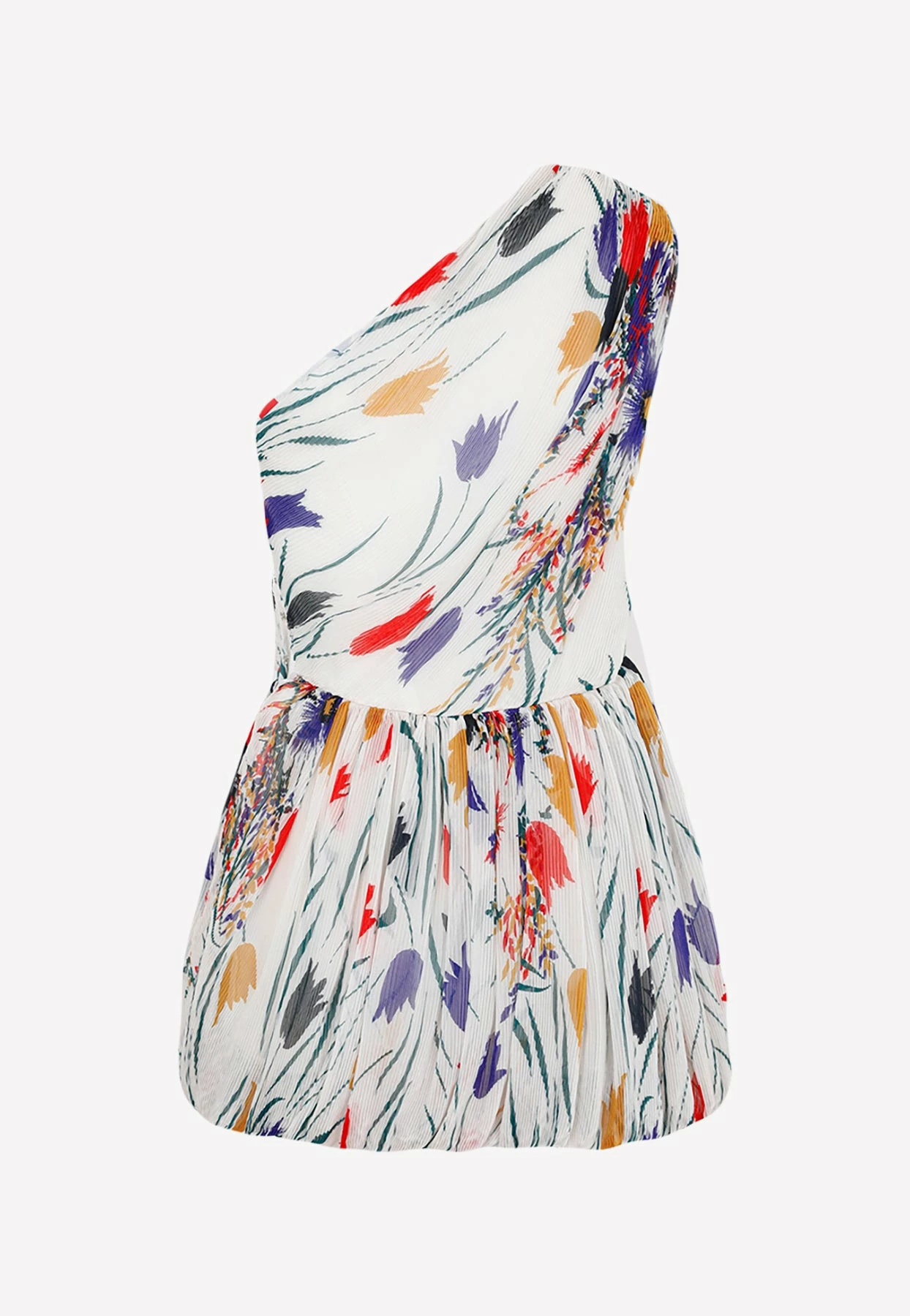 Saint Laurent One-Shoulder Pleated Floral Mini Dress Multicolor 2 Saint Laurent One-Shoulder Pleated Floral Mini Dress Multicolor - Image 2