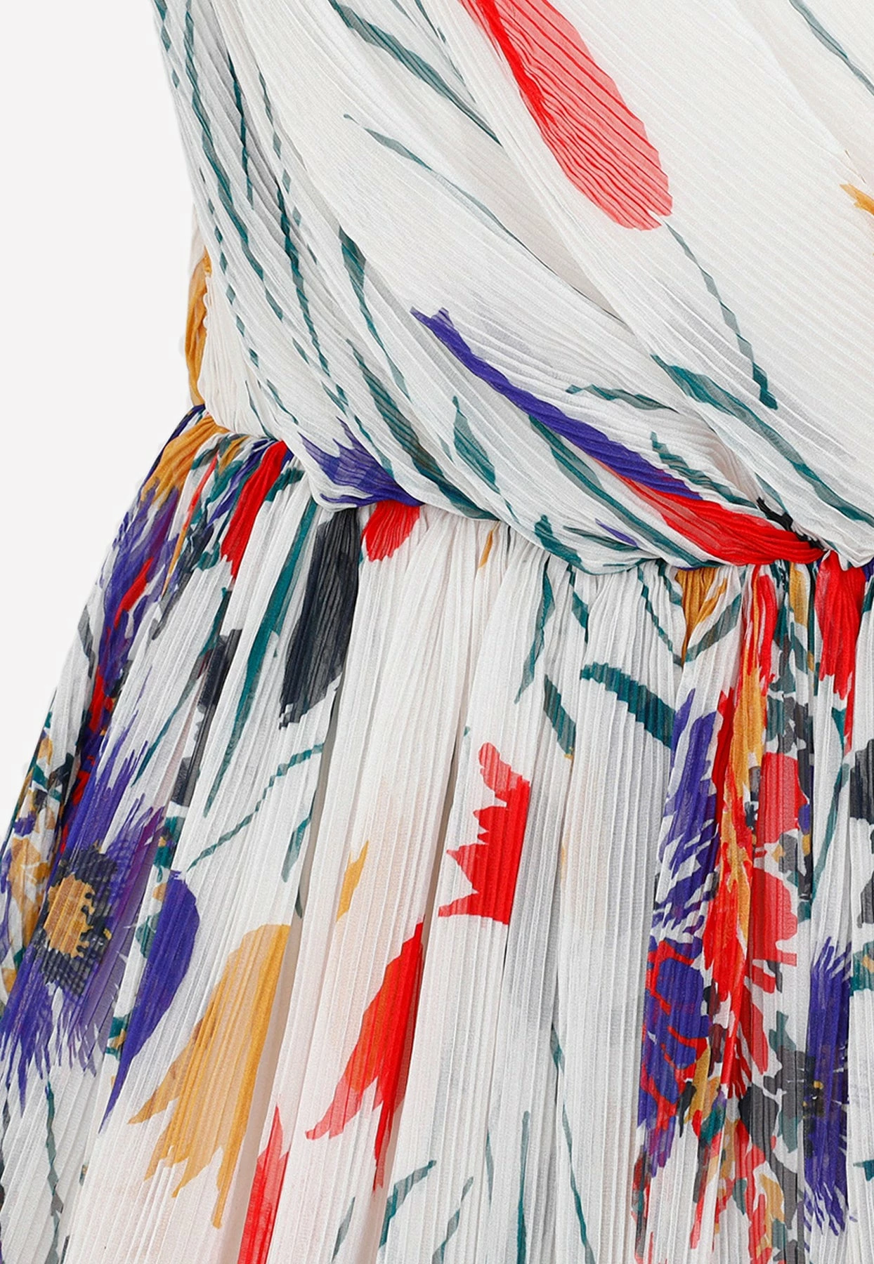 Saint Laurent One-Shoulder Pleated Floral Mini Dress Multicolor 3 Saint Laurent One-Shoulder Pleated Floral Mini Dress Multicolor - Image 3