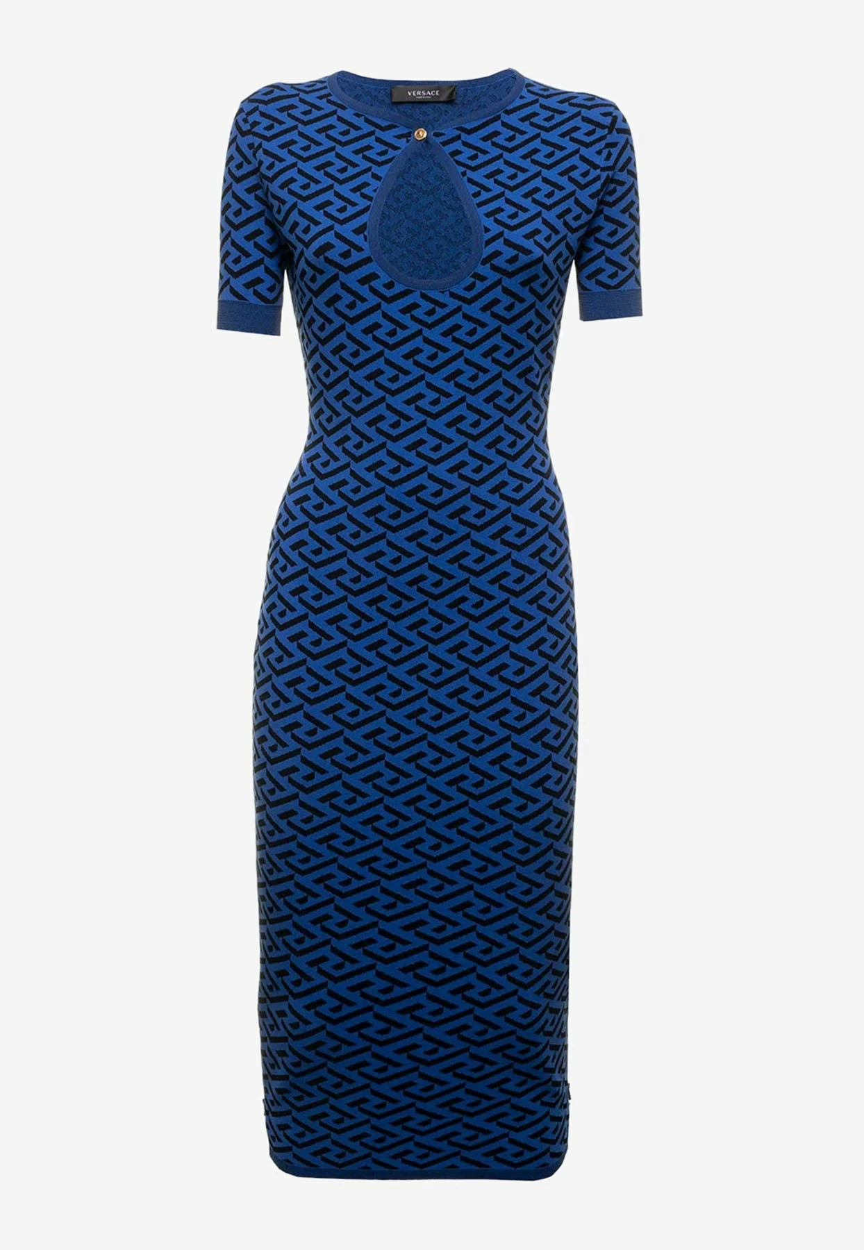 Versace Greca Jacquard Knit Midi Dress Blue 1 Versace Greca Jacquard Knit Midi Dress Blue