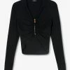 Versace Medusa Ruched Zip-Up Cropped Shirt Black