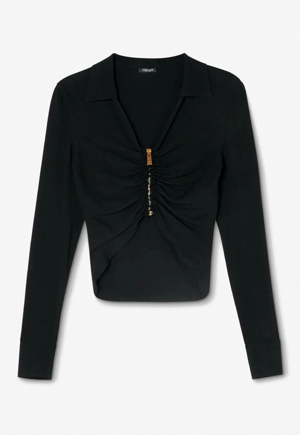 Versace Medusa Ruched Zip-Up Cropped Shirt Black 1 Versace Medusa Ruched Zip-Up Cropped Shirt Black
