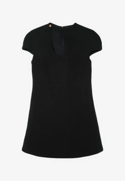 Versace Short-Sleeved Cut-Out Mini Dress In Wool Black