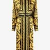 Versace Baroque Print Belted Shirt Dress Yellow
