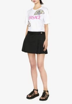 Versace Medusa-Button Pleated Mini Skirt Black
